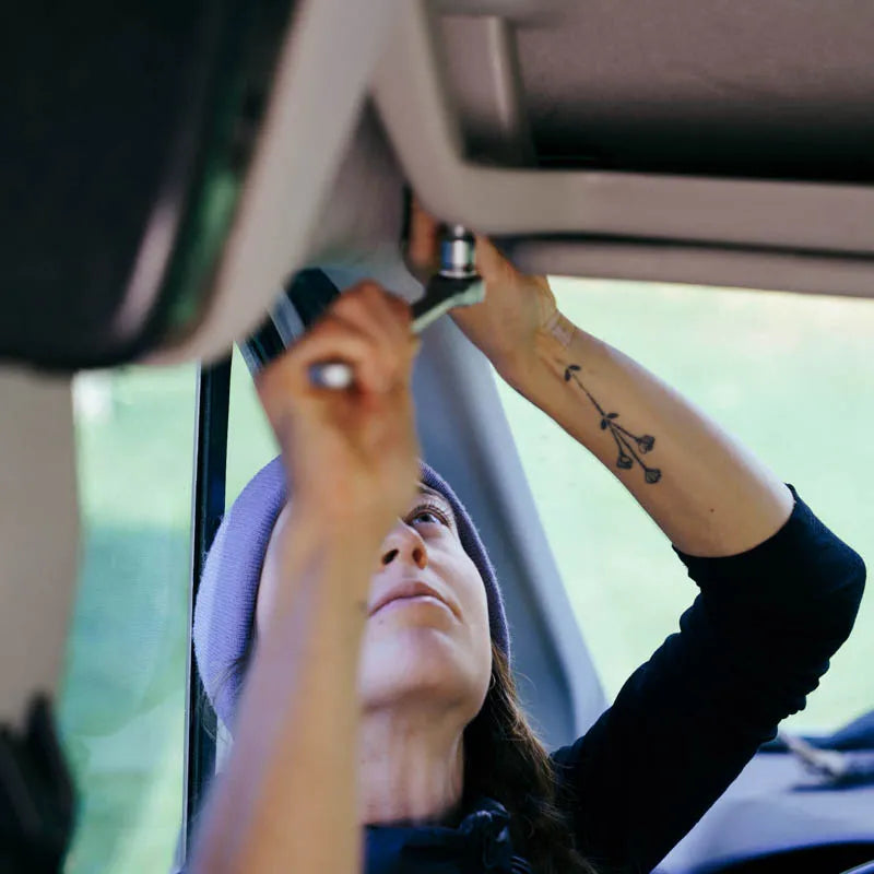 installing ford transit headliner shelf brackets with a 7mm socket wrench size in about 15 minutes.